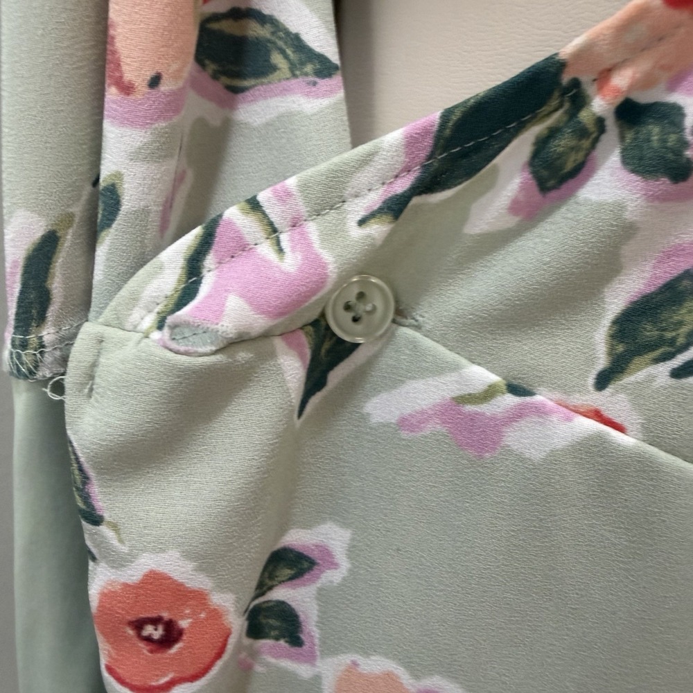 LC Lauren Conrad Size Large Sage Green Floral Faux-Wrap Midi Dress Cottagecore - Picture 9 of 15